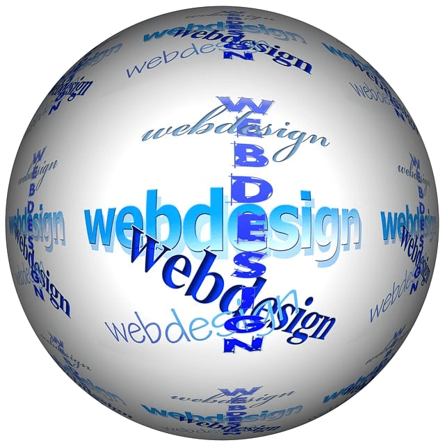 Weltkugel, auf der das Wort Webdesign mehrfach steht
